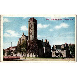 Postcard,Vintage,St Marys Cathedral & Bishop House, Cheyenne, WY,8-5-1928 (PC93)